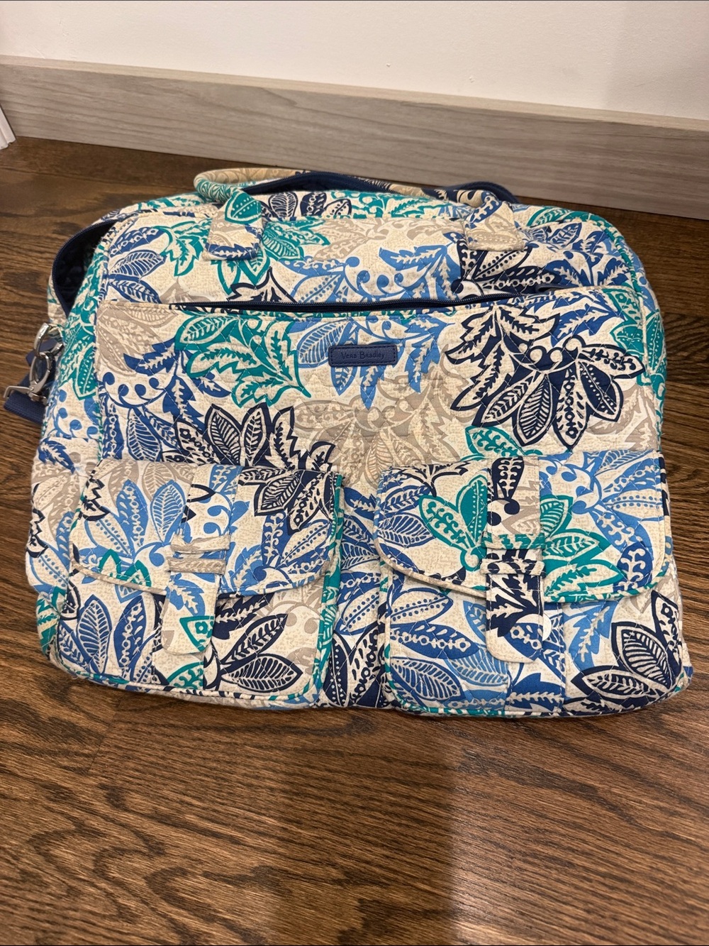 Vera Bradley Teal, Navy & Cream Quilted Laptop Bag